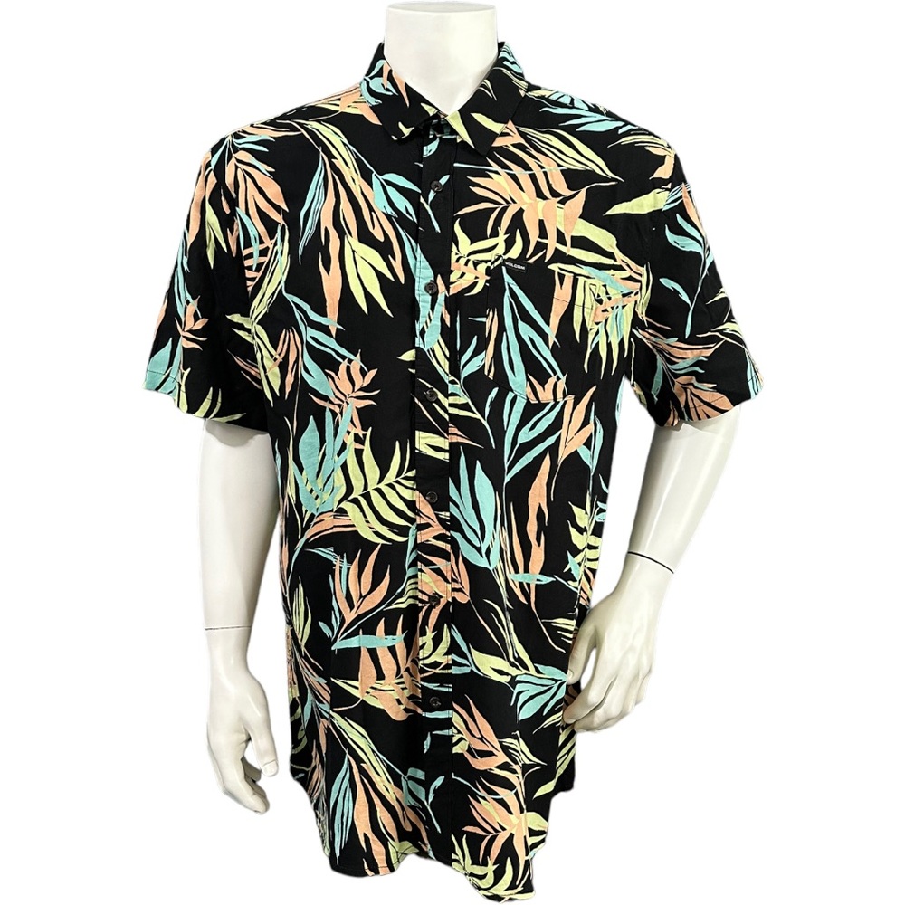 Volcom Mens Button Up Black Multicolor Floral Print Short Sleeve XXL